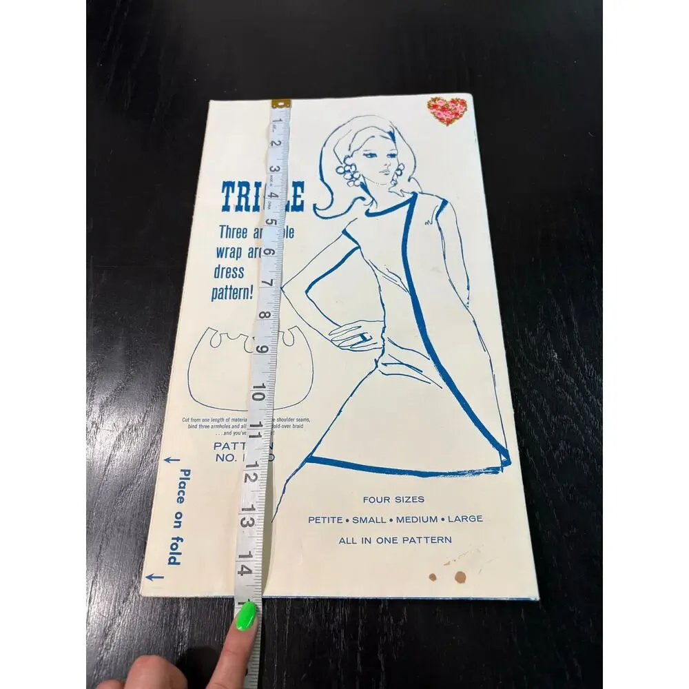 Vintage Sewing Pattern 1960s- 3 armhole mini Wrap Dress- 4 sizes S, M, L uncut